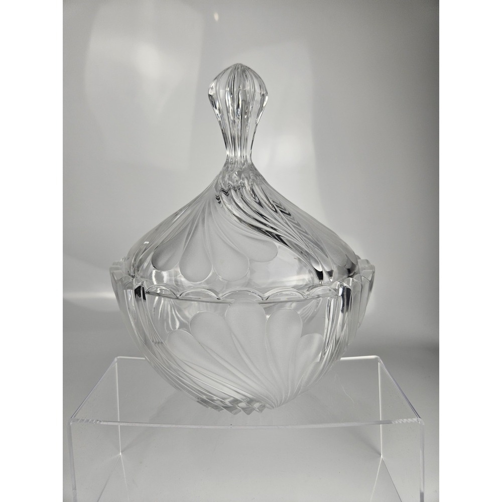 Fostoria Frosted Crystal‎ Lidded Dish Cut Glass & Frosted Swirl Candy Dish
